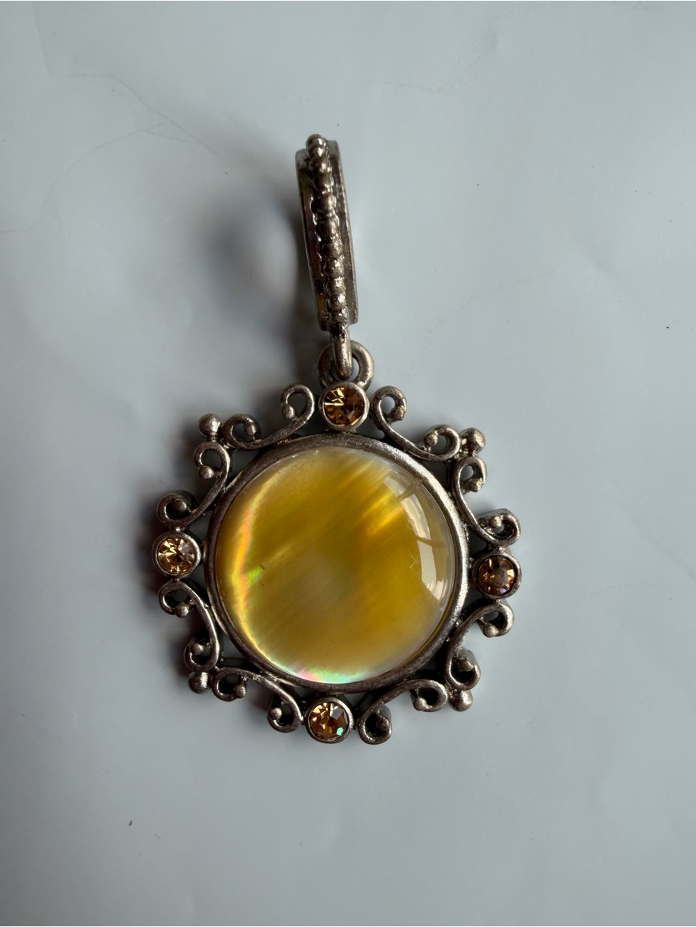 Vintage Lia Sophia Filigree Pendant with Yellow Cat's Eye Center